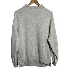 Aerie Oversized Split Mock Neck Sweatshirt Tunic XXS Heathered Gray Ribbed
